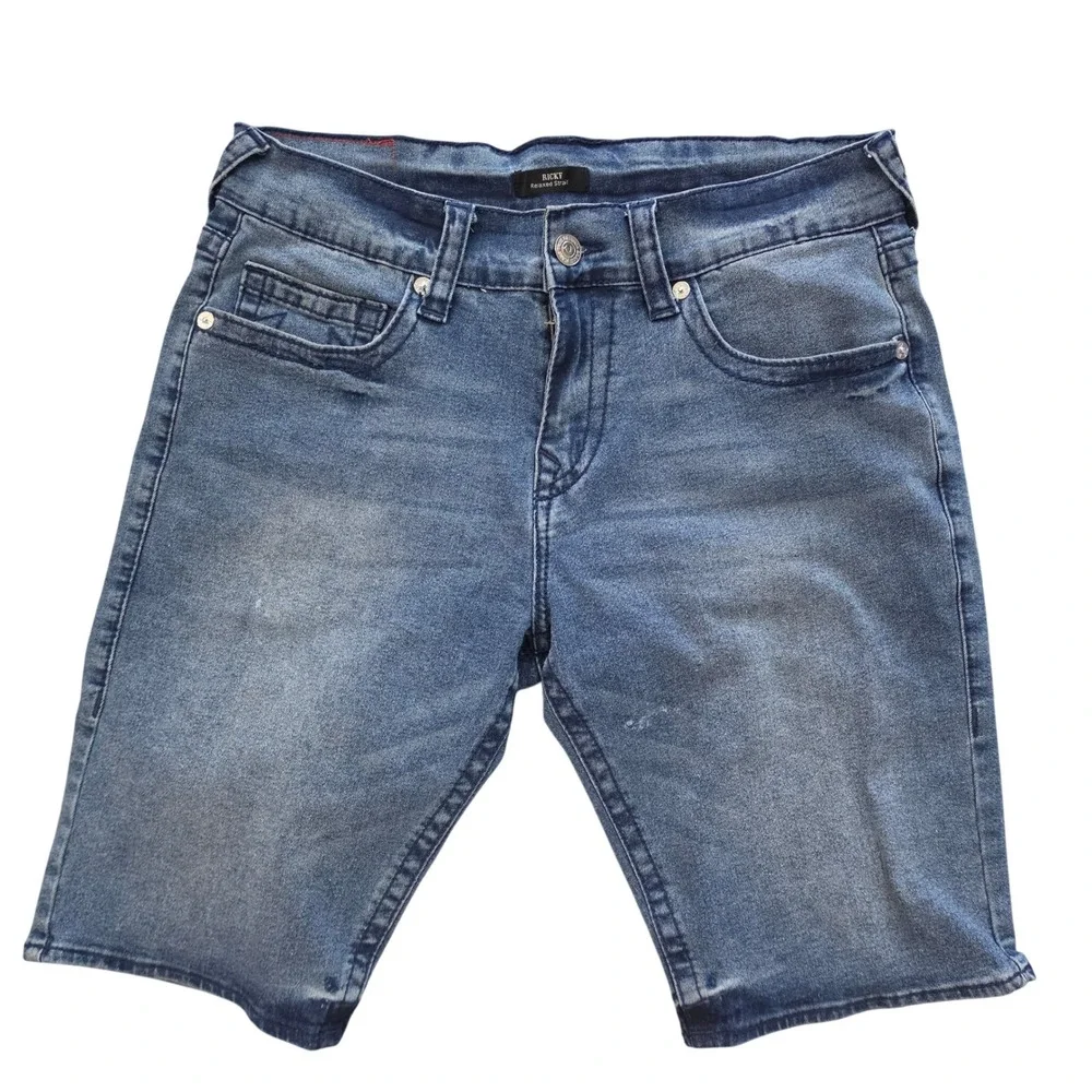 True Religion Ricky Relaxed Straight Big T Blue Denim Shorts Mens 32 Medium Wash